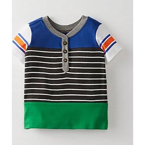 Little Maven New Summer Kids Clothing Short O-neck Striped Multicolor Buttons Knitted Cute Cotton Quality Boys Casual Tshirts