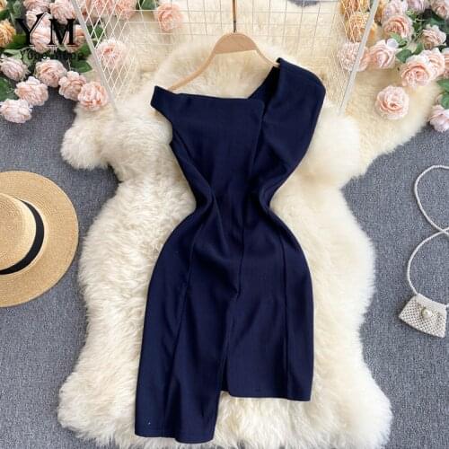 YuoMuoo Fashion One-shoulder Off Asymmetrical Ladies Dress Slim High Waist Mini Bodycon Dress Summer Women Dress