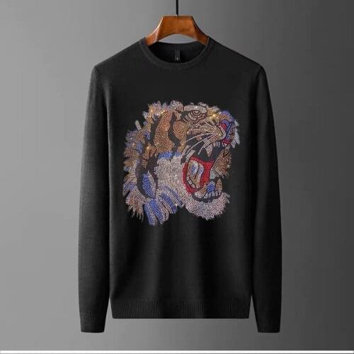 Youth Handsome Sweater Rhinestone Personality Mens Stereo Skull Shiny Pattern Pullover Brand Design Slim Keep Warm