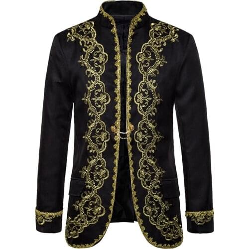 British Style Palace Prince Black Embroidery Blazer Men Wedding Groom Suit Blazer Jacket Men Stage Singers Coat Blazer Masculino