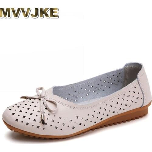 MVVJKE women genuine leather ballet flats shoes woman without lace moccasins woman shallow casual butterfly-knot shoes ladies