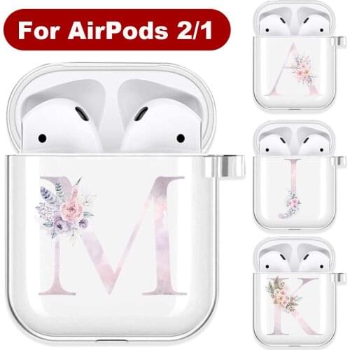 26 Flower Initial Alphabet Letter Soft TPU Case for AirPods 2 1 A-Z Transparent Silicone Wireless Bluetooth Earphone Box Cover