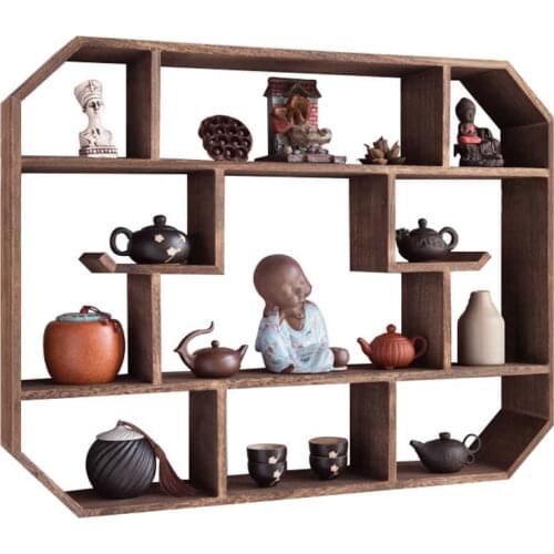Chinese style solid wood wall hanging type decorative shelf pavilion teapot display storage rack baby room accessories
