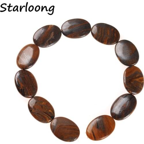 Natural Gem Stone Black Brown Gold Oval Flat Texture Slice Slab Agates Loose Strand Spacer Nugget Beads for DIY Jewelry Making
