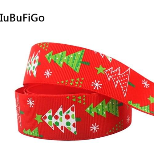 [IuBuFiGo] New Christmas Tree Ribbon Green Printed Grosgrain Ribbon Tape For Home Decoration 1"(25mm) 10yard/lot