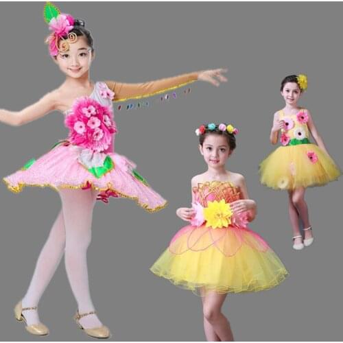 2018 New childrens dance chorus costume flower Fairy princess Puff skirt skirt girl flower performance clothing