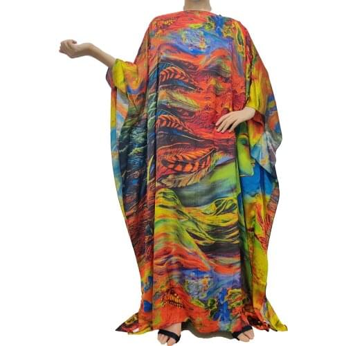 New Fashion Kuwait Oversized Printed Boho Silk Summer Loose Kaftan Middle East Causal Ramadan Blouse Caftan For Lady
