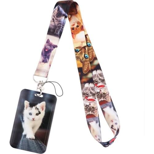 PF700 Kawaii Cat Lanyard For Keychain ID Card Cover Pass Gym Mobile Phone USB Badge Holder Key Ring Neck Straps Accessories