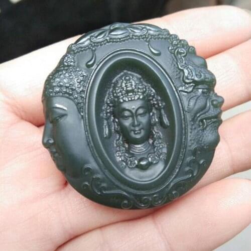 Natural Hetian Jade Hand-carved Pendant Half Buddha Half Magic Necklace for Mens Christmas Gift