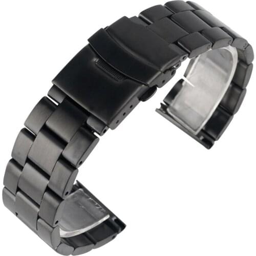 20/22mm HQ Solid Link Replacement Black Fashion Stainless Steel Watch Band Wrist Strap Bracelet Men Women + 2 Spring Bars