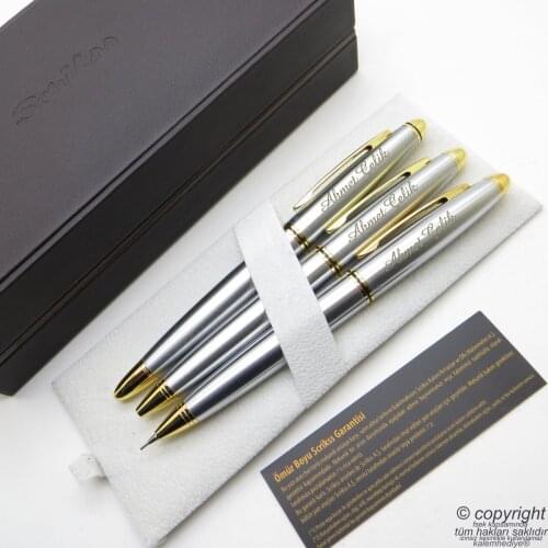 Scrikss 88 3'lü Set Gold Chrome | Roller Pen + Ballpoint Pen + Versatil Pen Set | Scrikss Knight | isme Special Pen | Hediyel