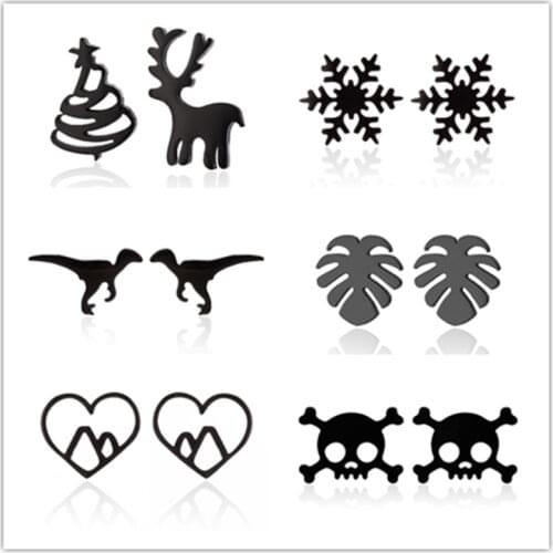 Wholesale Personalize Animal Earrings Cute Elk Snowflakes Dinosaur Insects Love Skull Eyes Flowers Moon Earrings Christmas Gift