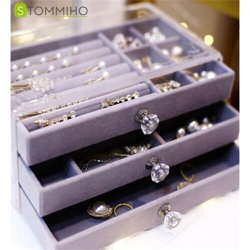 STOMMIHO Jewelry Storage Box Multi-layer Portable Necklace Earrings Rings Jewelry Box Cosmetics Beauty Organizer Large Space