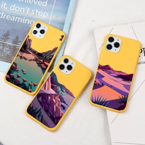 Hand painted Landscape art Phone Case For iphone 12 11 Pro Max Mini XS 8 7 6 6S Plus X SE 2020 XR Candy yellow Silicone cover