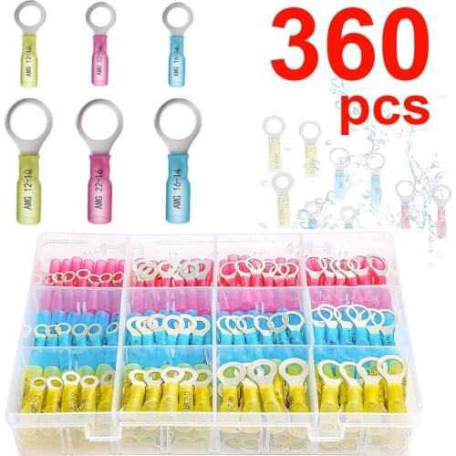 Heat Shrink Ring Connectors Insulated Electrical Crimp Heat Shrink Wire Connector Marine Automotive Copper Ring Terminals Kit