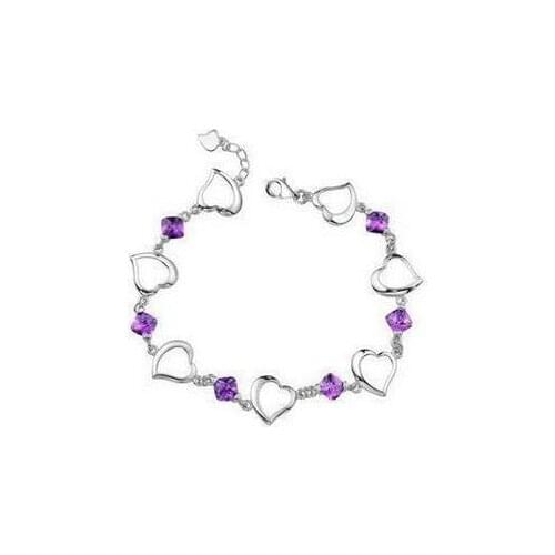 New 2016 love heart female purple zircon crystal 925 sterling silver womens bracelets jewelry wholesale