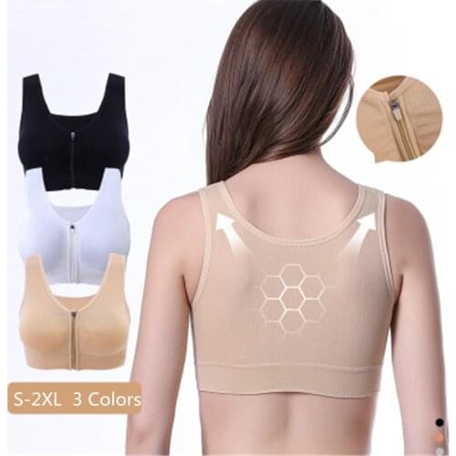 Women Sexy Bras Seamless Push Up Bra Front Zipper with Pads Wire Free Shockproof Underwear Plus Size Sleeping Bra Sport Lingerie