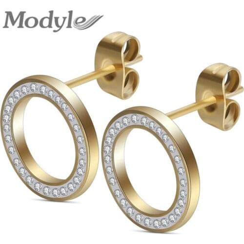 Modyle 2021 New Gold Silver Color 316L Stainless Steel CZ Stone Stud Earrings For Women Bijoux Jewelry