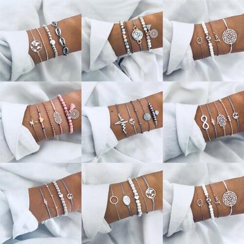 Yobest 4pcs/set 26 Style Bangle Crystal Bead Bracelet Women Charm Party Elephant Heart Shell Star Moon Bow Map Wedding Jewelry