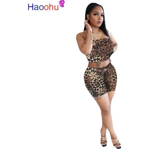 Sexy Short Two Piece Set Crop Tops and Biker Shorts Leopard Tie Dye Print Bandage Matching Sets Summer Clothes for Women Outfits