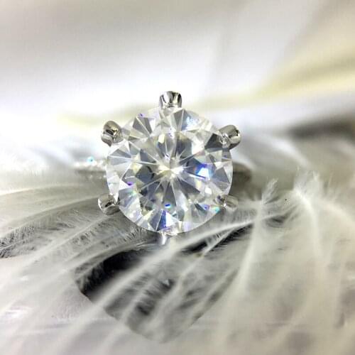 AEAW 4Ct EF Carat Round Brilliant Cut Moissanite Ring Solid 14k White Gold 6 Prong For Womens Ladys Engagement Ring