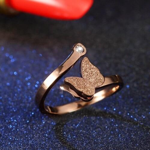 2017 Fashion Stainless Steel Butterfly Ring For Girl Woman Crystal Adjustable Ring Rose Gold Luxury Brand Jewelry Design