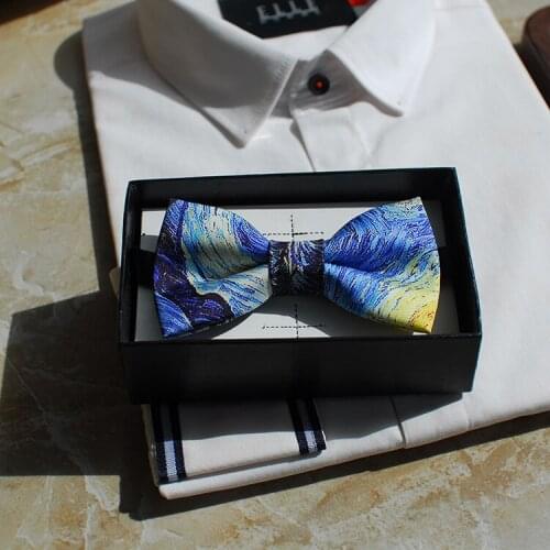 As a gift fashion handmade Retro Starry sky design Creative black bow tie/ party wedding box packing 1pc