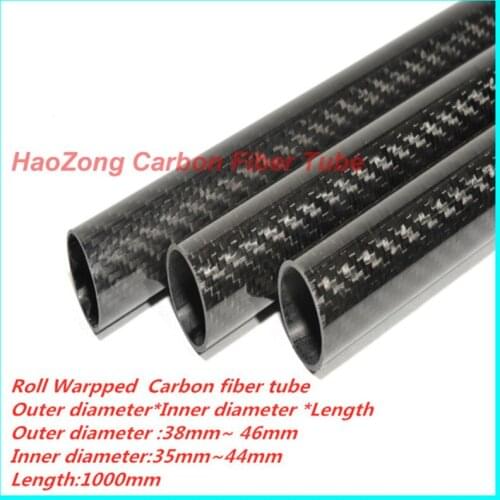 1000mm 3k Carbon Fiber Tube 38mm 40mm 42mm 44mm 45mm 46mm (Roll Wrapped) Light Weight, High Strength,High Corrosion Resistance