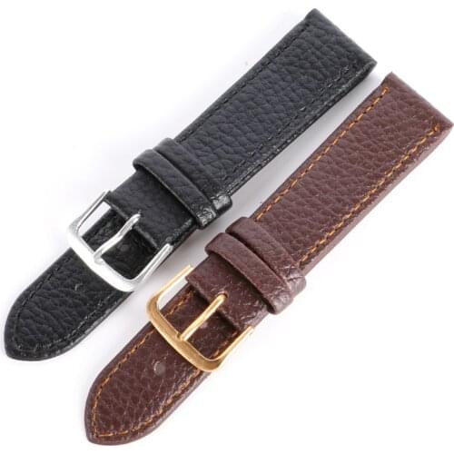 12-22mm Black Brown PU Leather Watches Strap Watchband Soft Litchi Stripe Pin Buckle Cinturino Per Gli Uomini New