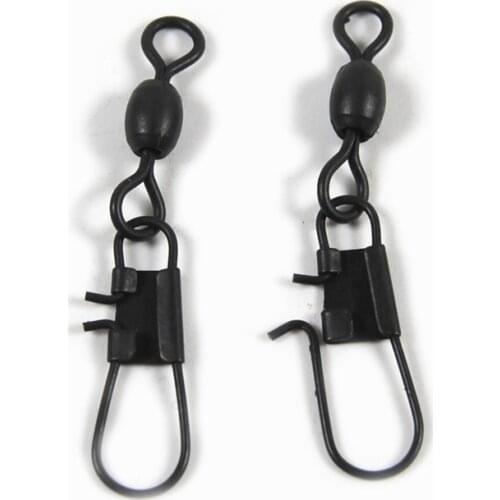 [50 PCS] Matt Black Crank Swivel with Snap Coarse Carp Brass Fishing Accessories Terminal Tackle