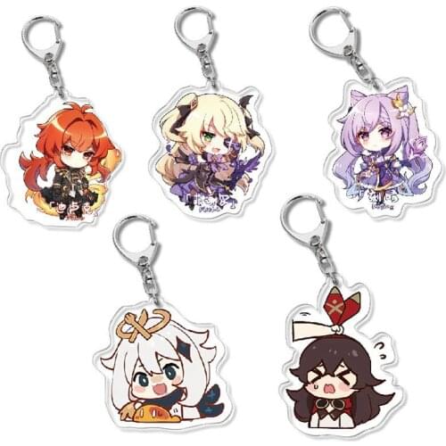 Genshin Impact Keychain Anime ZhongLi Qiao Venti Tartaglia Hutao Diluc Cosplay Key Ring Gift Accessories for Cute Game Fans