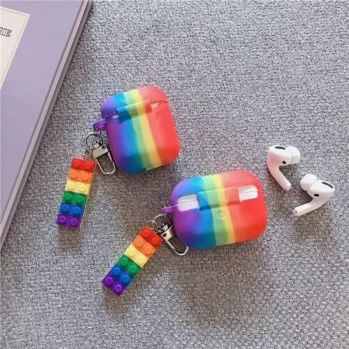 Hot Rainbow Earphone Cases with Building Blocks Pendants for Airpods Pro Cute Protective Silicone Covers Shell for Airpods 1/2
