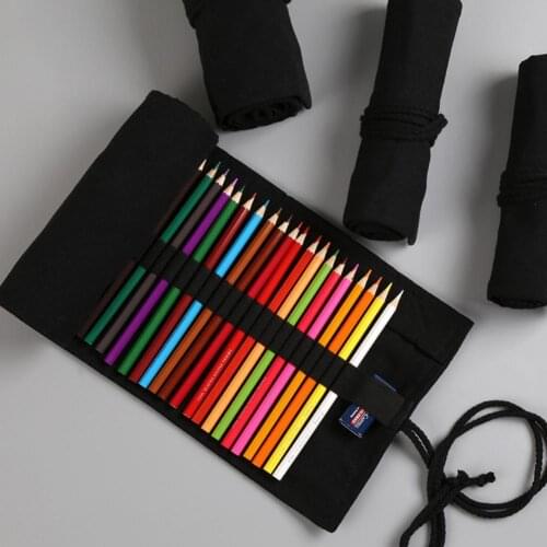Pencil case 12/24/36/48/72Holes School Supplies Art Pen Bag Pouch Pencil Case Canvas Pen Wrap Roll Cosmetic Brush Pen Stationery