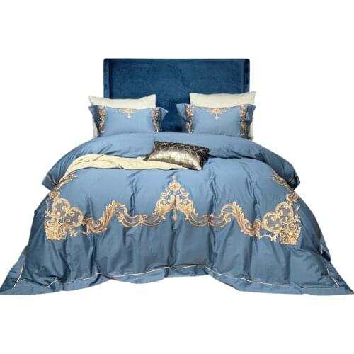 Caiyitang 100% cotton pillow case bed set silk like bedding set embroidery bed sheet Royal concise style bed duvet cover