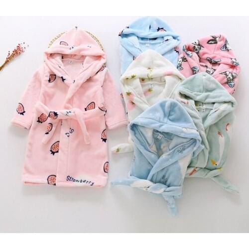 Childrens cartoon flannel costumes toddler boys and girls hooded bathrobe long sleeve boys bathrobe childrens clothing