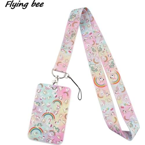 Flyingbee Cartoon Rainbow Lucky Horse Lanyard Credit Card ID Holder Student Travel Bus Business Card Cover Badge Gifts X1584