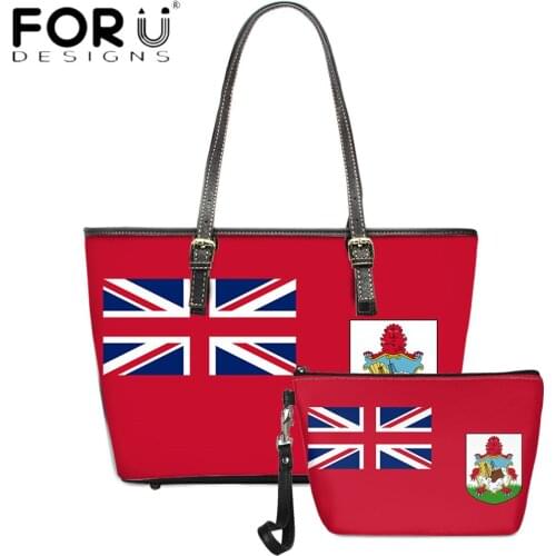 FORUDESIGNS New Trend Women Luxury PU Leather Handbags Set Bermuda Flag Printing Ladies Totes Bag Female Shoulder Sac A Main