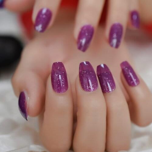 Grace Purple Jelly Ballerina Nails Filled with Glitter Artificial Fingernails Medium Coffin Kits 24pcs/bag