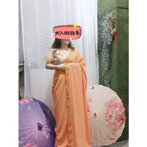 India Embroidery Cotton georgette Sally Nepalese indian Clothing Golden Lace Shirt Bollywood Sari Party Wear Wedding Saree