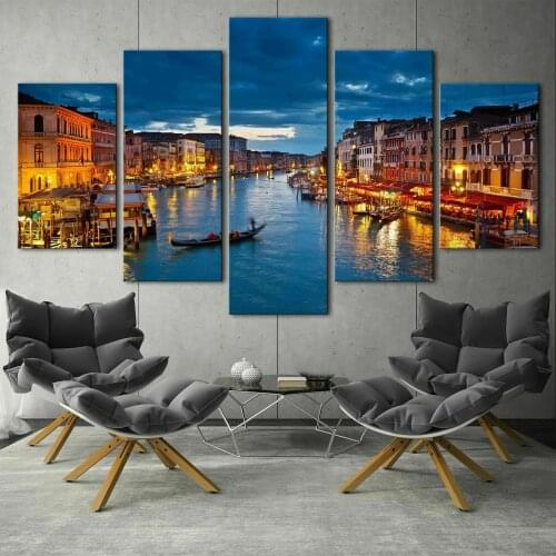 Night View of Venice City 5 pcs Modern Home Wall Decor Canvas Picture Art HD Print Painting On Canvas for Living Room No Framed