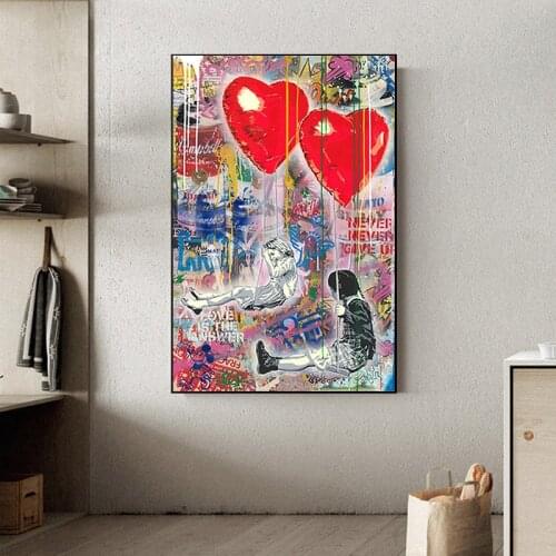 Bansky Art Never Give Up Canvas Painting Graffiti Art Posters and Prints Wall Art Picture for Living Room Decoration Cuadros