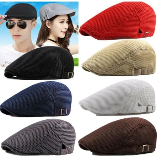 2019 Casual Solid Men Women Visors Cap Golf Driving Sun Flat Cabbie Newsboy Hat Breathable Mesh Adults Hats Cap 7Colors