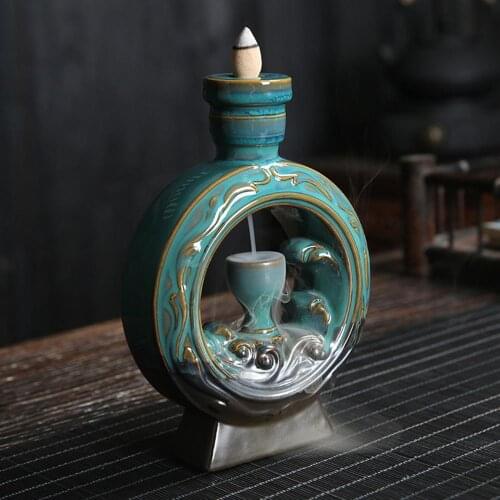 Ceramic Buddha Incense Burner Waterfall Backflow Censer Decoractive Meditation Censer Handicraft Incense Holder Home Decor Craft