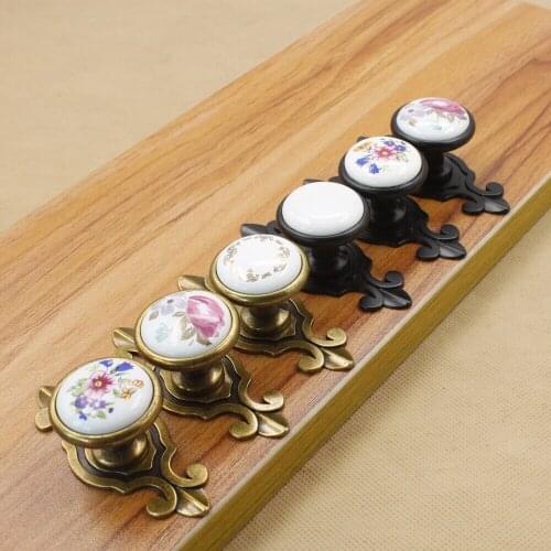 Ceramic Handle Black and White Handle Cabinet Drawer European Simple Antique Rose Cabinet Handle