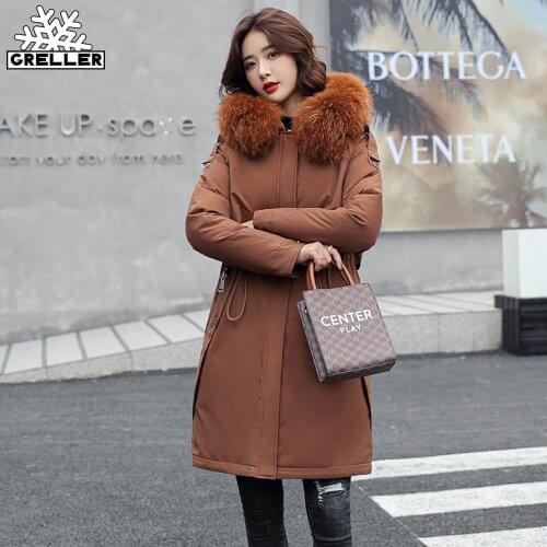 GRELLER Fashionable Solid Warm Thick Fleece Hooded Winter Jacket Women 2021 New Fur Liner Parka Female Winter Long Coat Women