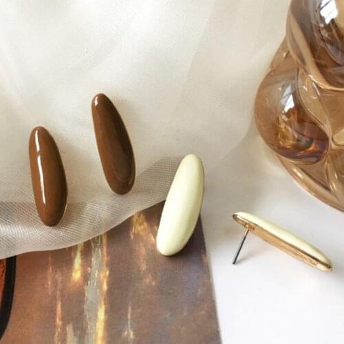 Trendy Fashion Coffee&White Oval Geometric Dot Stud Earrings for Women