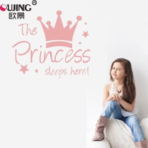 Cartoon Crown Shape Wall Stickers For Kids Rooms Nursery The Princess Sleep Here Wall Decor Girls Boys Gifts Removable Wallpaper