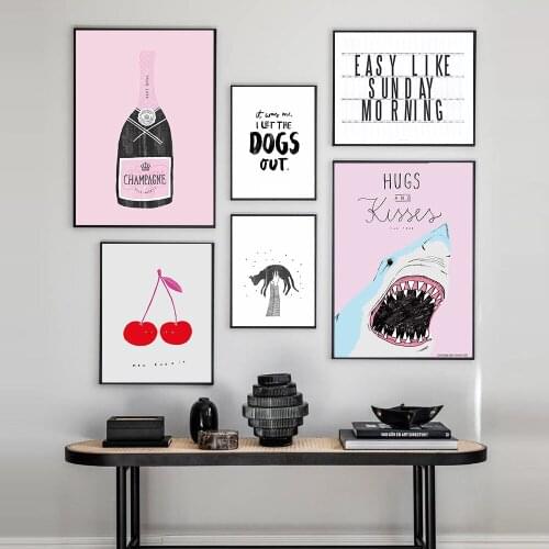 Wall Art Canvas Painting Home Decor Pink Shark Hugs and Kisses Pictures Champagne Sunday Morning Poster For Living Room