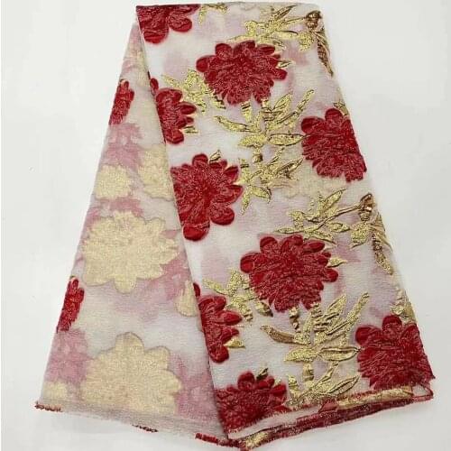 Latest Red Brocade Jacquard Lace Fabric French Tulle Lace Fabric 2021 High Quality African Nigeria Lace Fabric For Dress HKM4931