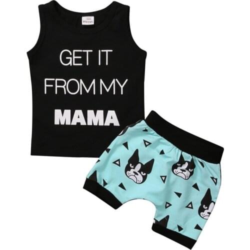 2018 New Toddler Kids Baby Boys Sleeveless T-shirt Tops + Cute Dog Shorts Pants Summer Outfits Clothes Set